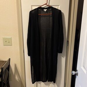 J Jill Black Long Open Cardigan/ Duster with buttons